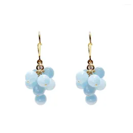 Dangle Earrings Lii Ji Aquamarine Grape 925 Sterling Silver Gold Plated Natural Stone Handmade Jewellery March Birthstone