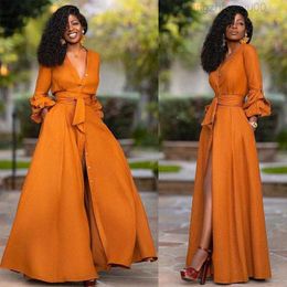 2023 Designer Casual Dresses Elegant Split Maxi Women Autumn Deep v Neck Long Sleeve Party Dress Ladies Sexy Slim Plus Size African Clothes