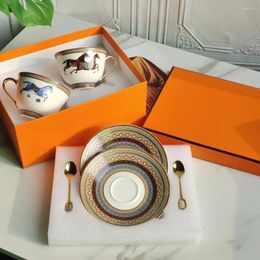 Cups Saucers Horse Coffee Set Ceramic Mug Porcelain Teaware Gift Bone China Wedding Decoration Drinkware