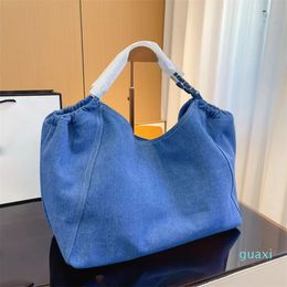 Large Capacity Denim Tote Bag Women's New Chain Bag Embroidered Thread One Shoulder Commuter Underarm Shopping Bag