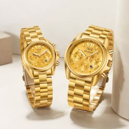 Men Women Calendar Wristwatches Designer Quartz Movement Fashion Design Bussiness Watches Stainless Steel Waterproof Wristwatch Gold for Male Female