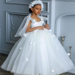 Girl Dresses Flower For Wedding Lace Puffy Tulle Appliqued Toddler Beauty Pageant Ball Gown Birthday Party First Communion Wear