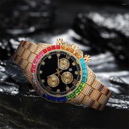 Wristwatches Selling Hip Hop Men Diamond Iced Out Watch Colour Rhinestone Shiny Luxury Fashion For