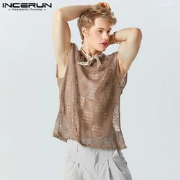 Men's Tank Tops Men Mesh Hollow Out O-neck Streetwear Sleeveless Fashion Vests Loose Sexy Transparent 2023 Clothing S-5XL INCERUN
