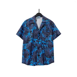 Men's Casual Shirts Cotton Dress Hawaii Style Print Short Sleeve Camisas Masculina Slim Fit Mens Business Shirt 10200