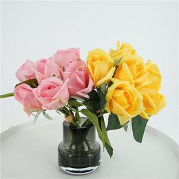 Decorative Flowers High Quality Real Touch Artificial Latex Rose Bunch Wedding Pography Flower Arrangement Home Living Room Garden Plant