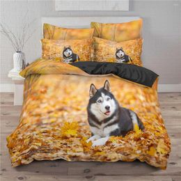 Bedding Sets Print Pet Dog Dachshund Duvet Cover Pillowcases Bedroom Set Autumn Leaves Yellow Quilt 3d Animal Bed Linens