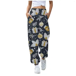 Women's Pants Christmas Print Sweatpants For Women Casual High Rise With Pocket Drawstring Elastic Waist Cargo Pantalones De Mujer