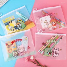 Kawaii Cute Cartoon Pattern Transparent Square Portable Pen Pencil Pouch Bag School Office Supply Stationery With Pull Tab