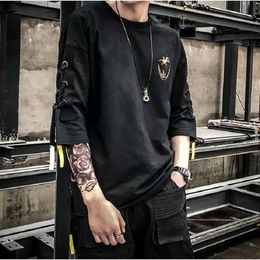 Men s T Shirts Fashion Anime T Shirts Summer Techwear Y2k Streetwear Hip Hop Bandage Sleeve Japanese Harajuku Casual Men Women Clothes 230403