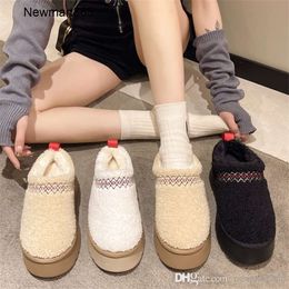 Thick Soled Plush Slippers Snow Shoes Womens New 2023 Autumn And Winter Outerwear Warm Sponge Cake Wrapped Cotton Shoes