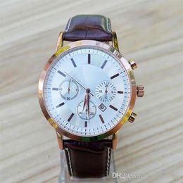 Fashion Brand Men's Leather Strap Watch Popular Date Calendar Quartz 3 Dials Decoration Business Men WristWatch214a