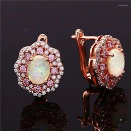 Backs Earrings Cute Female White Fire Opal Stone Charm Gold Colour Clip For Women Boho Vintage Wedding