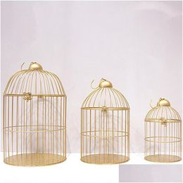 Decorative Objects Figurines Birdcage Modern Iron Art Metal Golden Decoration Hanging Flower Pot Succ Dhtfr