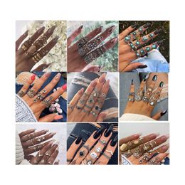 Arts And Crafts 20 Styles Retro Diamond Crystal Ring Set Mermaid Crown Gem Hollow Personality Diy Women Jewellery Wholesale Drop Deliv Dhrxt