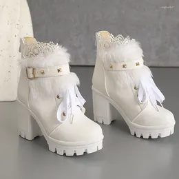 Сапоги, зима 2023, милая обувь в стиле Лолиты для костюмированной вечеринки на меху до щиколотки принцессы на платформе с пряжкой и пряжкой для ремня, праздничная обувь для девочек