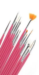 Pink 15Pcs Design DIY Acrylic Painting Tool UV Gel Pen Polish Nail Art Brush Set R569155739