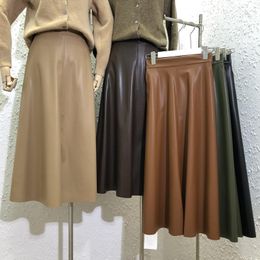 Skirts Spring Autumn Pu Leather Long Women Elastic High Waist A-line Umbrella