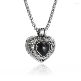 Pendant Necklaces Vintage Heart Gawu Box Necklace Romantic Black Stone Openable Po For Women Anniversary Jewellery Gift Mother