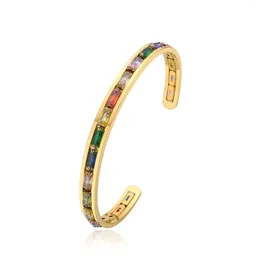 Bangle Women Bracelet Gold Plated Cuff For Ladies Stainless Steel Hip Hop Colorful Tennis Cz Chunky Girls