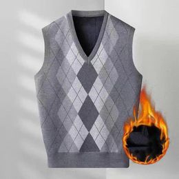 Men's Vests Men Autumn Winter Vest Rhombus Print V Neck Sleeveless Loose Knitted Thick Warm Soft Mid Length Pullover Spring Sweater