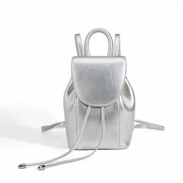 School Bags Korean Style Mini Woman Backpack Luxury Leather Back Pack Retro Cute Lady Schoolbag Lovely Knapsack Silver Bag 2023