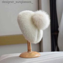 Berets New Mink Velvet Beret for Women Autumn Winter fox Fur Pompom Hat Ourdoor Warm Knitted Hat Korean Version Fashion Retro Bud HatL231103