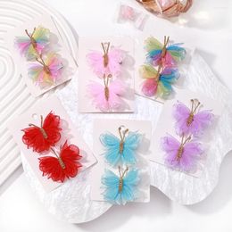 Hair Accessories 2pcs/set Baby Gauze Butterfly Clip Gradient Hairpins With Gold Headwear Girl Children Gifts