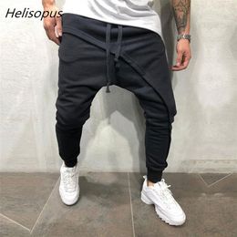 Helisopus Men Jogger Pant Streetwear Asymetric Layered Pants Men's Spring Casual Drawstring Pants1806