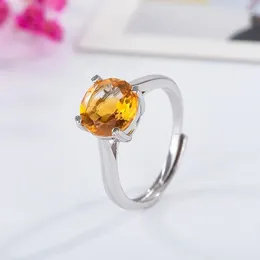 Cluster Rings Simple 925 Silver Crystal Ring For Daily Wear 2ct 8mm VVS Grade Citrine Sterling Jewellery