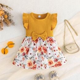 Girl Dresses Toddler Girls Dress Summer Flying Sleeve Fashion Ruffled Ribbed Flower Prints Tween Size 8