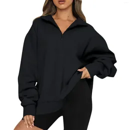 Women's Hoodies Korean Oversized Women Casual Kpop Fashion Quarter Zip Sweatshirt Top Autumn Winter Teen Girls Crop Fleece Pullover