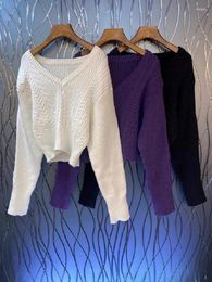 Women's Sweaters Korean Fashion Sweater 2023 Autumn Winter Pullovers Ladies V-Neck Twist Knitted Long Sleeve Casual White Purple Black