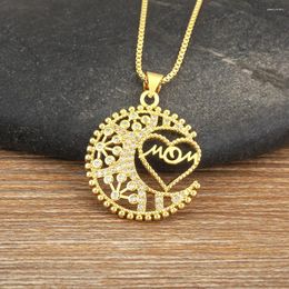 Chains AIBEF Moon Heart Shape Mom Letter Pendant Gold Colour Women Necklace Copper Zircon Jewellery Mother's Day Creative Gift Wholesale