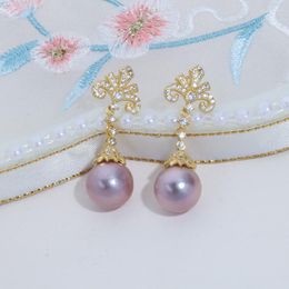 Dangle Earrings Icnway Natural 10-11mm Edison Purple Freshwater Pearl S925 One Pair Solver Or Golden Wholesale