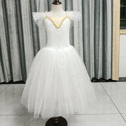 Stage Wear White Pink Long Romantic Ballet Tutu Girl Women Costume Performance Dance Dress Girls Skirts Tulle