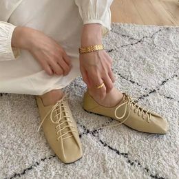 Women Dress Bailamos Lace Up Ladies Square Toe Flat Heel Sandals Spring Loafers Casual Oxford Shoes Female Flats Sli ef s