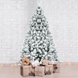 Christmas Decorations Flocked Tree Easy Assembly 45677589FT Tips Artificial Holiday Xmas with Sturdy Metal Stand NO Light 231102