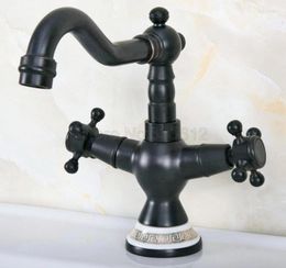 Bathroom Sink Faucets Basin Faucet Mixer Tap Swivel Spout Black Oil Rubbed Bronze Double Cross Handle One Hole Deck Mounted Tnf649