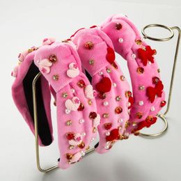 Hair Clips Valentine's Day Series Hoops Girls' Pink Fleece Cloth Pearl Heart AccessoriesHair Knot Crown Headwear For Women24