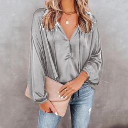 Women's Blouses Fashion Top 2023 Long Sleeve Trumpet Casual Solid Colour Shirt Autumn Button Loose Working Oversize