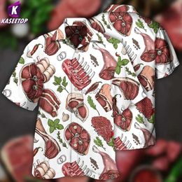 Men's Casual Shirts Funny Men's Shirts Food Meat 3D Printed Haiian Shirts For Man Cuban Collar Short Sleeve Tops Casual Fashion Clothing Blouses YQ231103