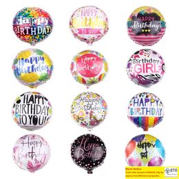 Birthday Party Decor Printed Round Balloons 18 inch Happy Birthday Balloon Aluminium Foil Balloons Kids Toys Inflatable Balloon