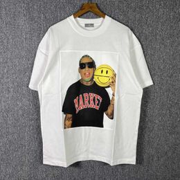 Europe and America Fashion Brand Superstar Big Bug Rodman Smiling Face Basketball Print Short Sleeve Men's Hip Hop Loose Round Neck T-shirt