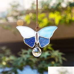 Garden Decorations H D Stained Glass Butterfly Suncatcher With 20Mm Crystal Ball Rainbow Window Wall Art Hanging P Dhwtu