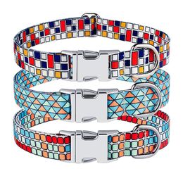 Dog Collar Durable and Adjustable Plaid Style Pet Collars with Quick-Release Metal Buckle and D-Ring for Small Medium Large Cats and Dogs