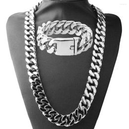 Necklace Earrings Set 20mm Huge Heavy 316L Stainless Steel Silver Color Cuban Curb Link Chain Men's 23.6"&Bracelet 8.66"