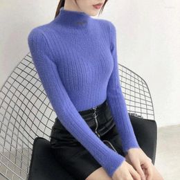 Women's Knits Autumn Winter Imitation Mink Fleece Sweater Women Long Sleeve Pullover Short Half High Neck Female Underlay Woman Tops