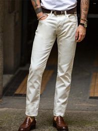 Men's Pants White Casual Classic Five Pocket Jeans Mid Waist Slim Fit Small Straight Leg Street Shoot 9 Points