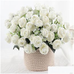 Decorative Flowers Wreaths Bouquet Artificial Rose Silk Flower Fall Vivid Fake Leaf Wedding Home Party Xmas Decoration Dh6Vf